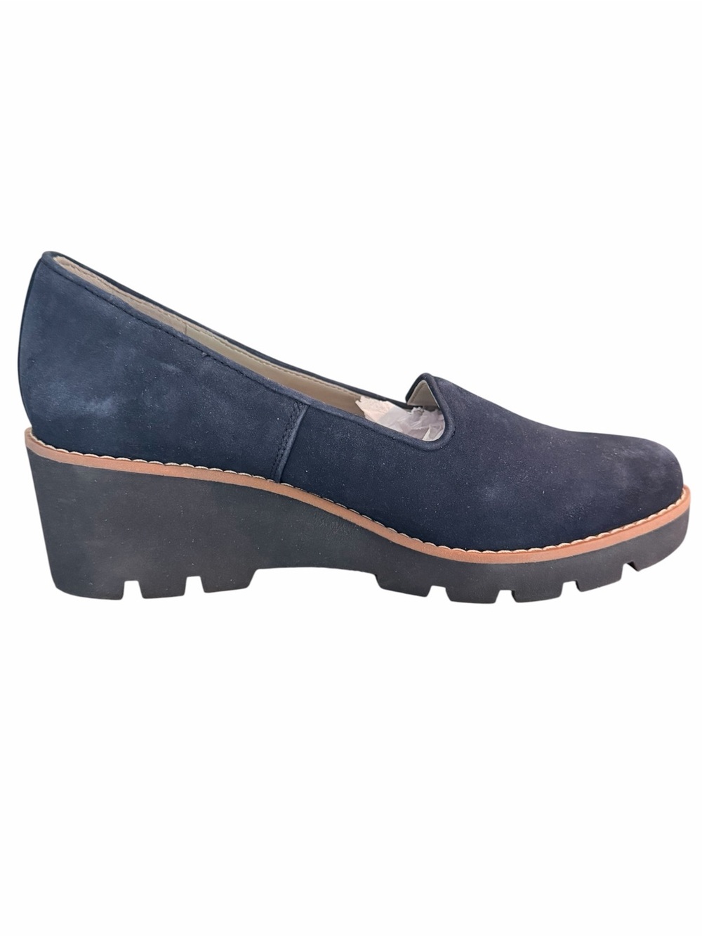 Vionic Willa Navy Suede Wedge Loafers Slip On Comfort Shoes Size 7